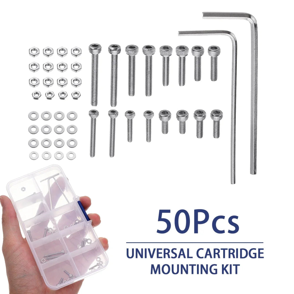 50pcs/set M2.5 Universal Turntable Headshell Cartridge Mounting Kit Stainless Steel Bolts Screws Nuts Set with Case