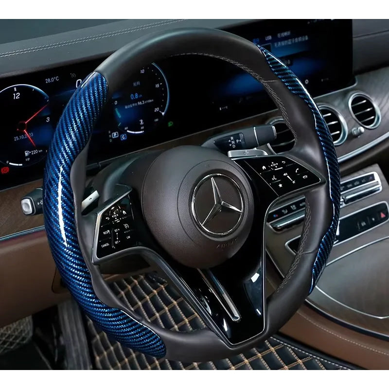 2/3PCS Laser Carbon Fiber Silicone Car Steering Wheel Cover 1K Micro Fiber Leather PVC Wheel Booster Cover Non-Slip Universal