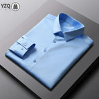 Camisa de color sólido de manga larga informal y de moda para hombre Top de negocios sin planchar y resistente a las arrugas