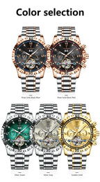 POEDAGAR Luxury Men Wristwatch Hollow Tourbillon Luminous Date Week Man Clock Automatic Mechanical Stainless Steel Men's Watches
