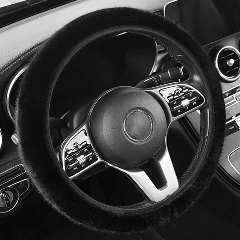 SEAMETAL Winter Warm Steering Wheel Cover Soft Plush Steer Cover Flexible Anti Slip Full-Wrapped Steering Protector for 37-39cm