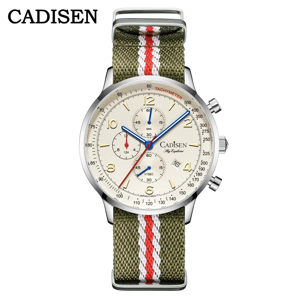 CADISEN New Chronograph Men's Quartz Watch Top Luxury Watches For Men MIYOTA 0S10 AR Mirror Waterproof Canvas Men's Wristwatch