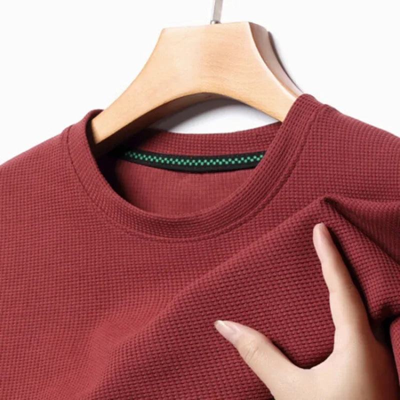 Nueva camiseta de manga corta con cuello redondo y gofres de verano para hombre, Top de manga corta