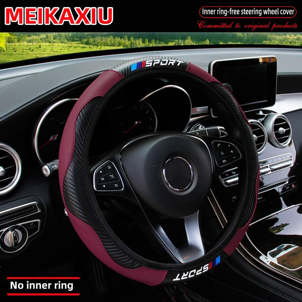 Carbon fiber leather SPORT car steering wheel cover without inner ring, car decoration, suitable for both men and women