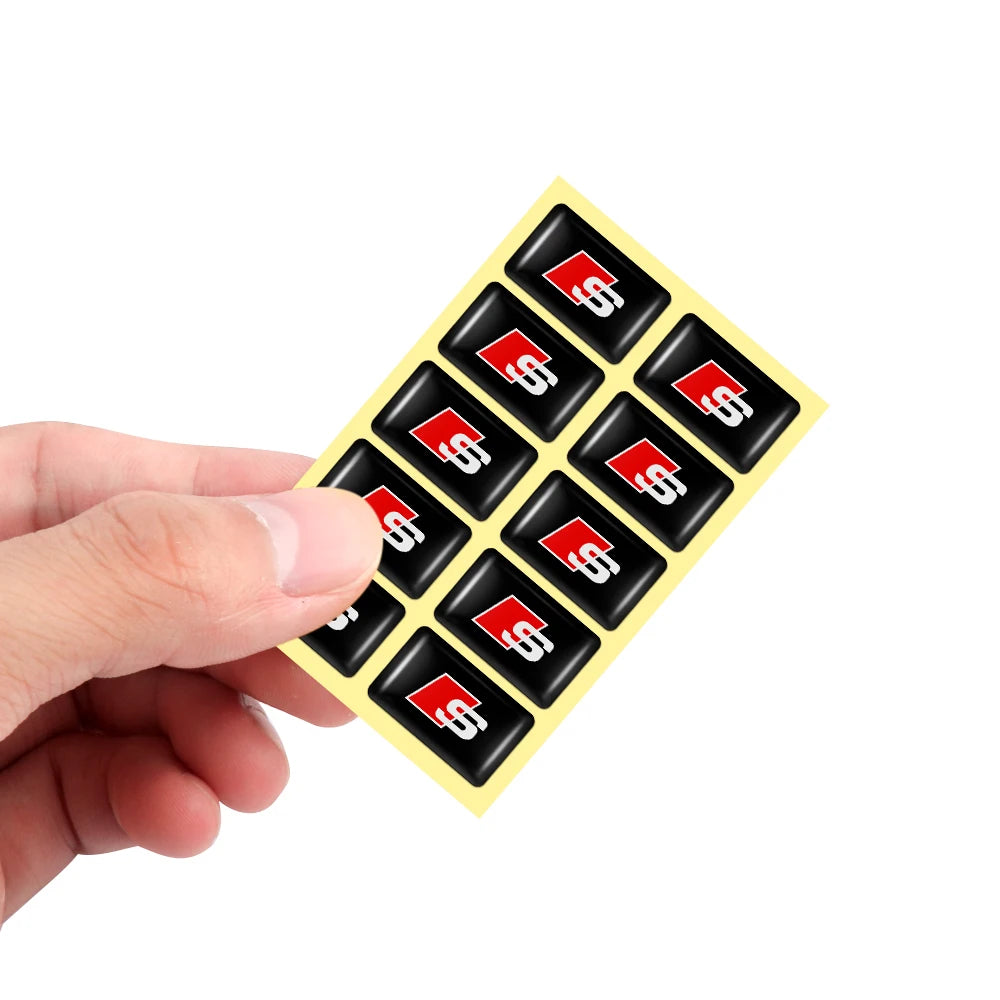 10pcs 3D Epoxy Drop Glue Car Emblem Stickers Badge Decal For Audi RS Sline A3 A4 B8 8P B9 B6 A5 B7 A1 Q3 Q7 Q8 Auto Accessories
