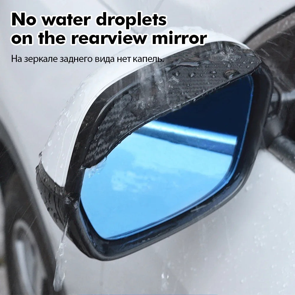 2/4Pcs Carbon Fiber Car Rearview Mirror Rain Shield Eyebrow Flexible Rearview Mirror Rain Shield Protector Eyebrow Rain Cover