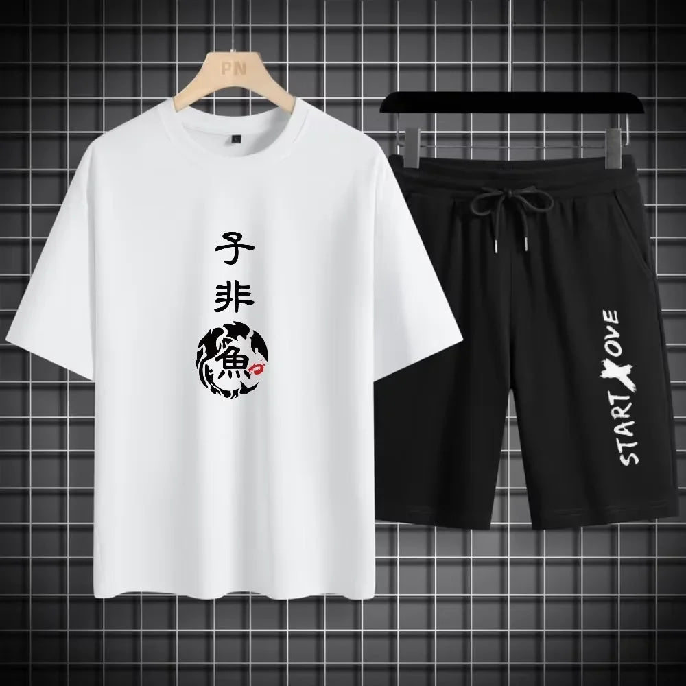 Conjuntos de verano de secado rápido para hombre, chándales de moda, pantalón corto informal transpirable de manga, Camiseta deportiva con estampado 3D + Pantalones cortos, conjunto de baloncesto