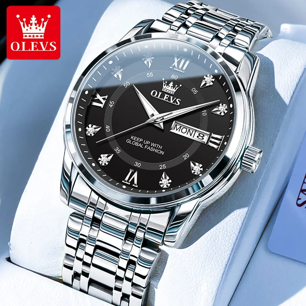OLEVS 5513 reloj para hombre marca de moda Original reloj luminoso resistente al agua de cuarzo para hombre caja de reloj con calendario Dual de acero inoxidable