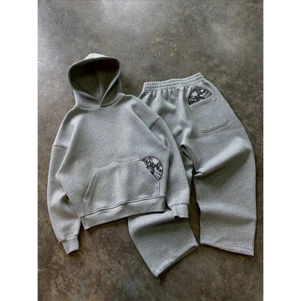 2026 Trendy High Street Retro Casual Streetwear Men's Sports Suit Y2K Harajuku Embroidered Hoodie men Hip-hop Loose Sweatpants