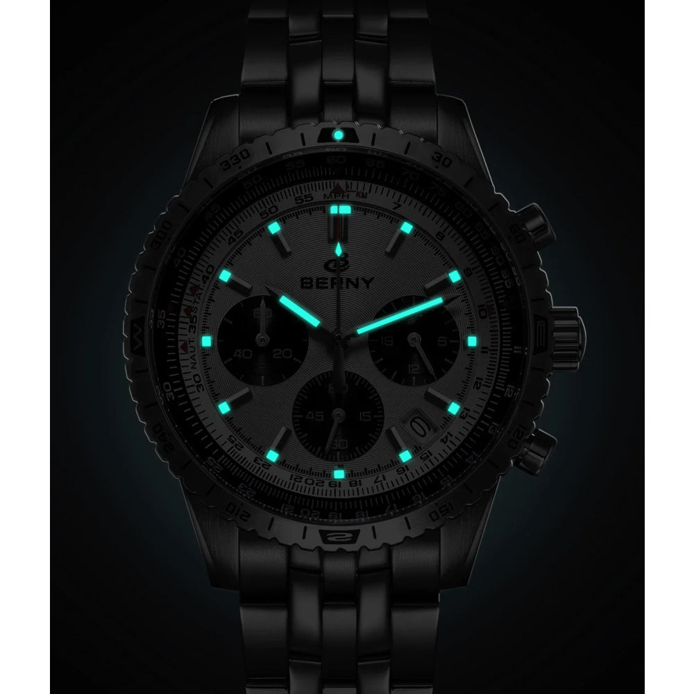 BERNY Chronograph Watches for Men Aviation Multifunction Quartz Men's Watch Date Sapphire Super Luminous Luxury Wristwatch