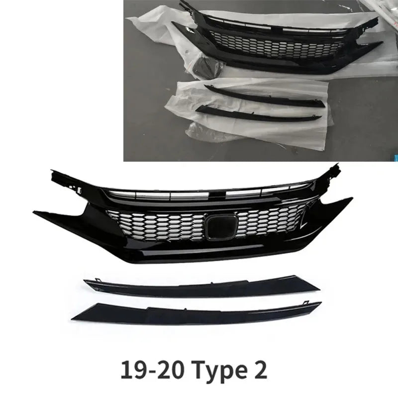 For Honda Civic 10th Gen 2016-2021 Front Grille Racing Grill Net Car Grid Splitter Upper Bumper Hood Mesh Grills