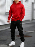 Men's Autumn and Winter Pattern Casual Two-Piece Set Hooded Sweatshirt and Pants withPockets Regular Fit Qutdoor Sport Suit