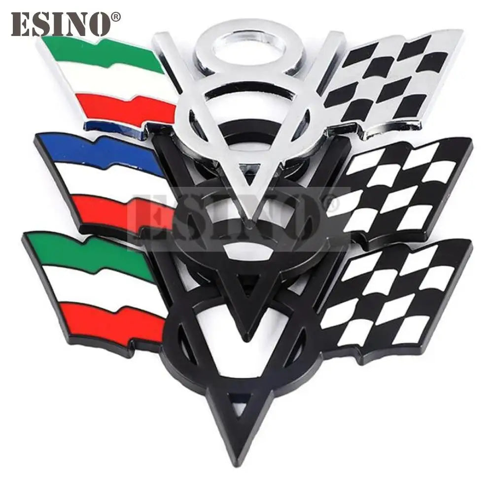 3D V8 Metal Zinc Alloy National Flag Badge Car Adhesive Emblem for Italy France Germany England America US Flag Body Fender