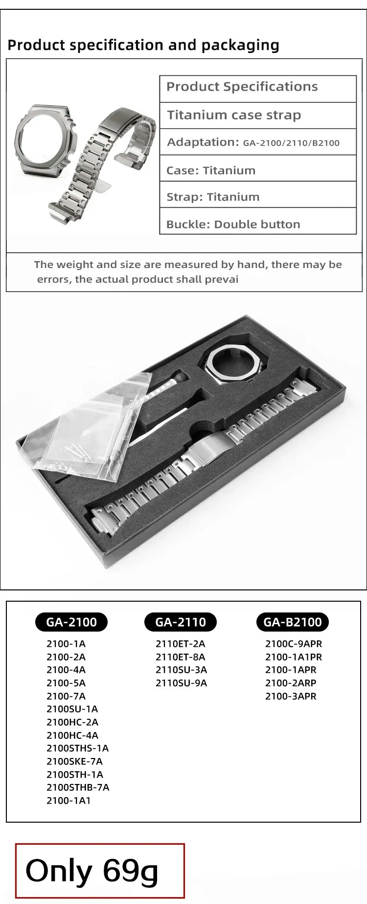 Modification Kit Titanium Case Strap for Ga-b2100 Ga 2100 Ga2110 Casioak Watchband Accessory Refit Bezel Frame No Etching Screws