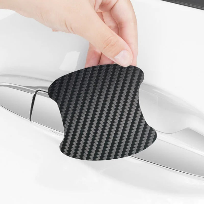 4 unids/set de molduras de estilo de coche, pegatina para puerta de coche, cubierta resistente a arañazos de fibra de carbono, piezas de película de protección de manija automática