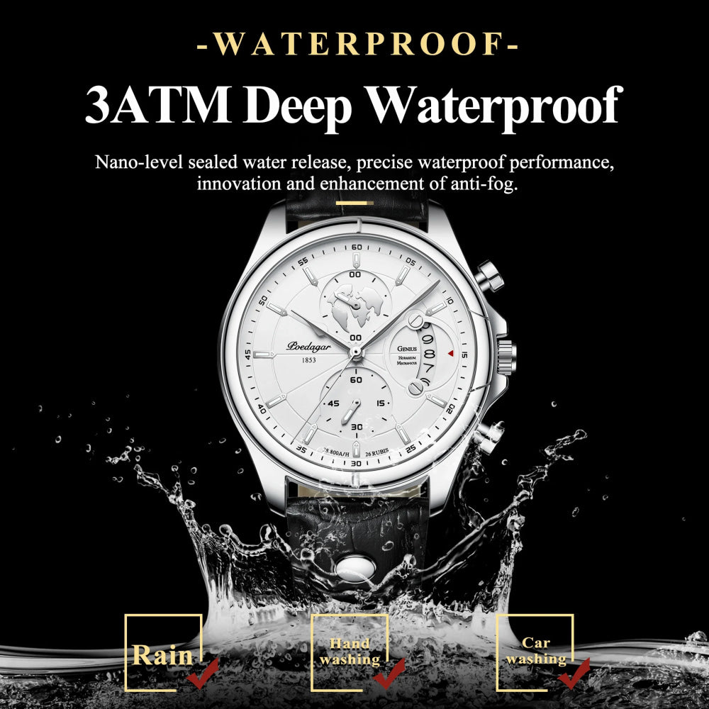 POEDAGAR Luxury Man Wristwatch Chronograph Date Waterproof Leather Men Watch Casual Quartz Men's Watches Sports Male Clock Reloj
