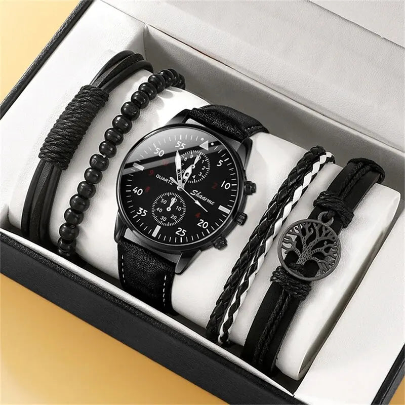 Nuevo reloj de pulsera de lujo para hombre, reloj de pulsera de cuarzo de cuero marrón a la moda de negocios, juego de regalo de Relogio Masculino
