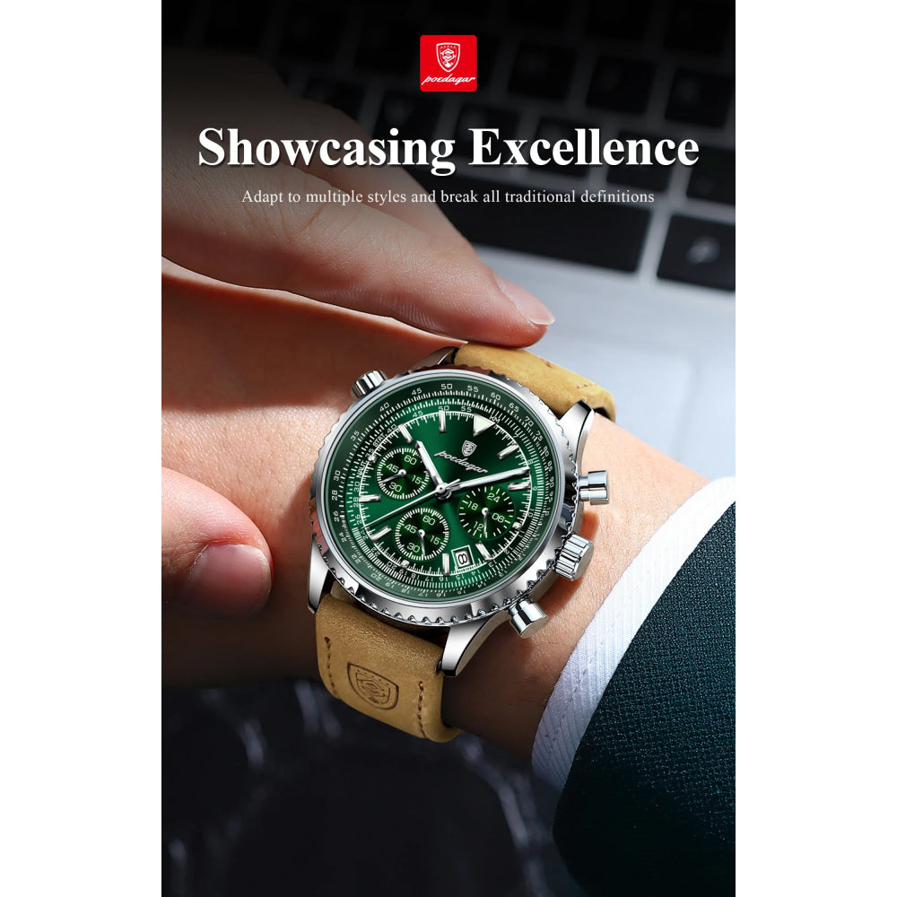 POEDAGAR Luxury Man Watch Quartz Waterproof Luminous Date Chronograph Leather Men Wristwatch Military Sports Men's Watches Reloj