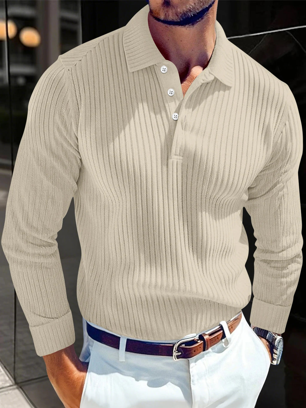 Spring New Light Luxury Light Business Mature Casual Men Sports Retro Style Striped Fashion Men Outdoor Long Sleeve POLO Shirt