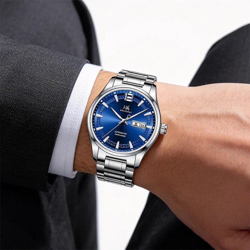 Shanghai Watch Business Men's Mechanical Watches 39mm Automatic Wristwatch 316L Stainless Steel Sapphire Glass reloj hombre 706
