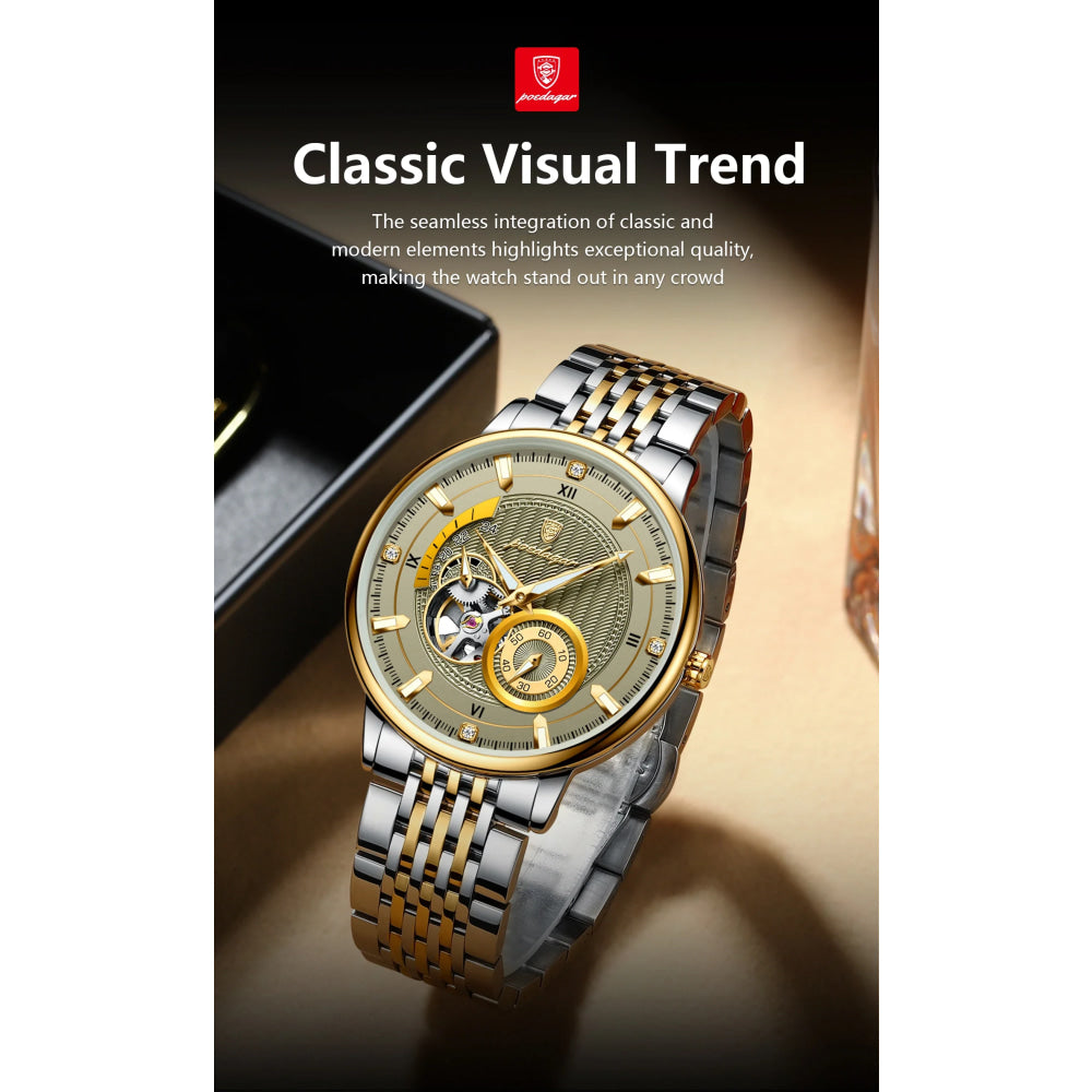 POEDAGAR Top Luxury Man Wristwatch Luminous Hollow Tourbillon Stainless Steel Men Clock Mechanical Automatic Men's Watches Reloj