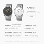 CADISEN Swiss Ronda 715 Quartz Watch Mans 7MM Ultra-thin Dial Sapphire Luminous Stainless Steel Milano Mesh Strap Watches Men