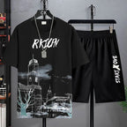 Conjuntos de verano de secado rápido para hombre, chándales de moda, pantalón corto informal transpirable de manga, Camiseta deportiva con estampado 3D + Pantalones cortos, conjunto de baloncesto