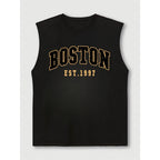 Men's summer fashion casual sports loose Boston est 1997 Print comfortable breathable round neck sleeveless vest