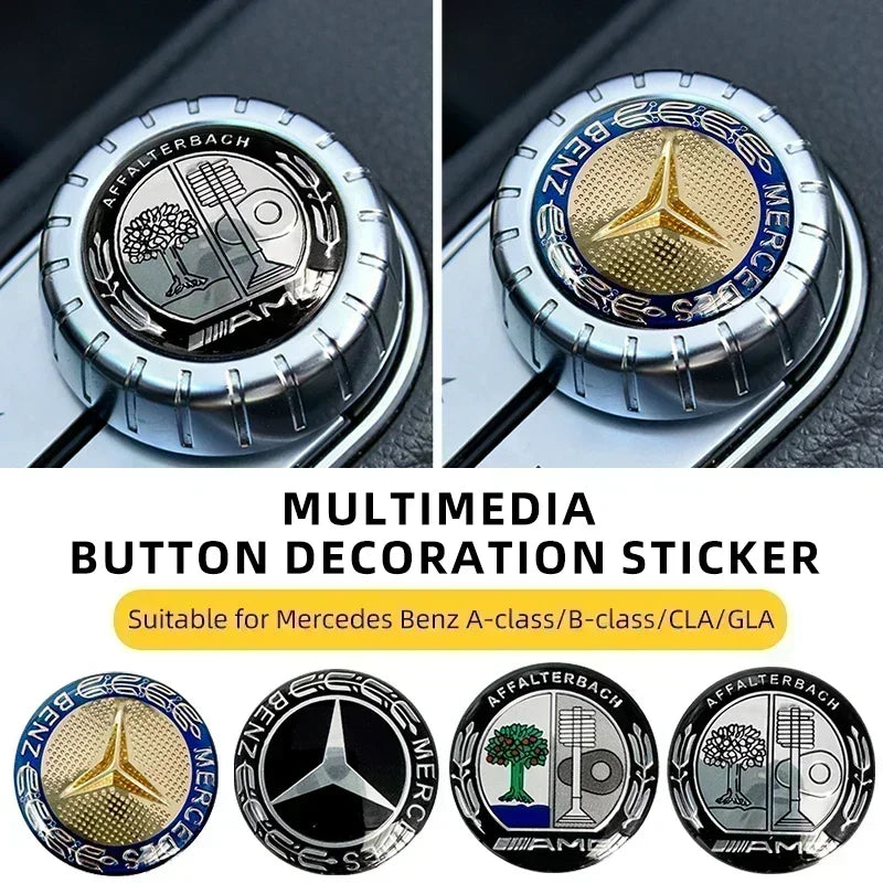 Car Multimedia Knob Decorative Stickers For Mercedes-benz AMG Barbosa W205 C300 W203 W206 W108 W124 W126 W140 W168 W169 W176 GLC