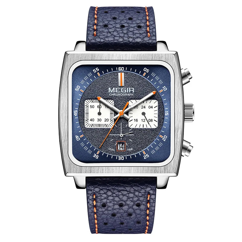 MEGIR 2182 Luxury Fashion Sports Chronograph Multi-Functional Military Leather Date Wristwatches for Men Relogio Masculino