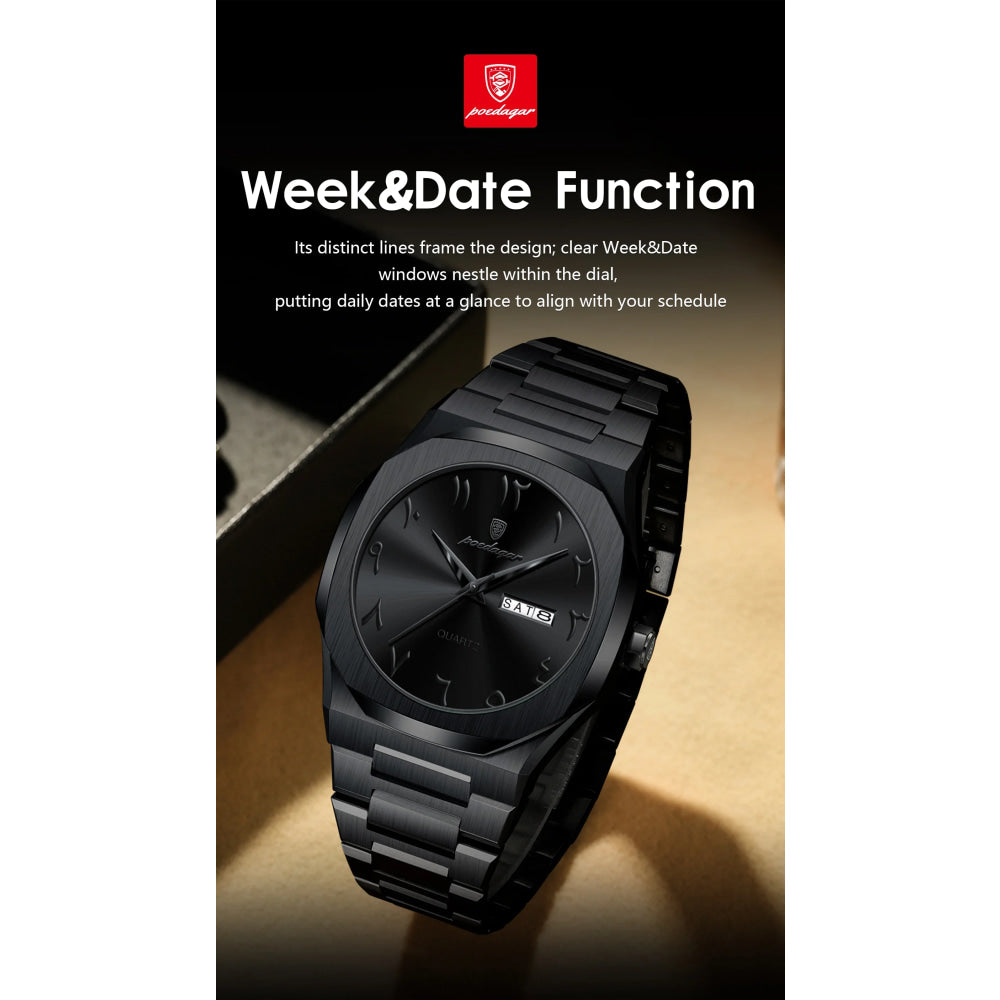 POEDAGAR Military Watch For Men Waterproof Luxury Week Calendar Man Wristwatch Quartz Stainless Steel Fashion Men's Watches Male