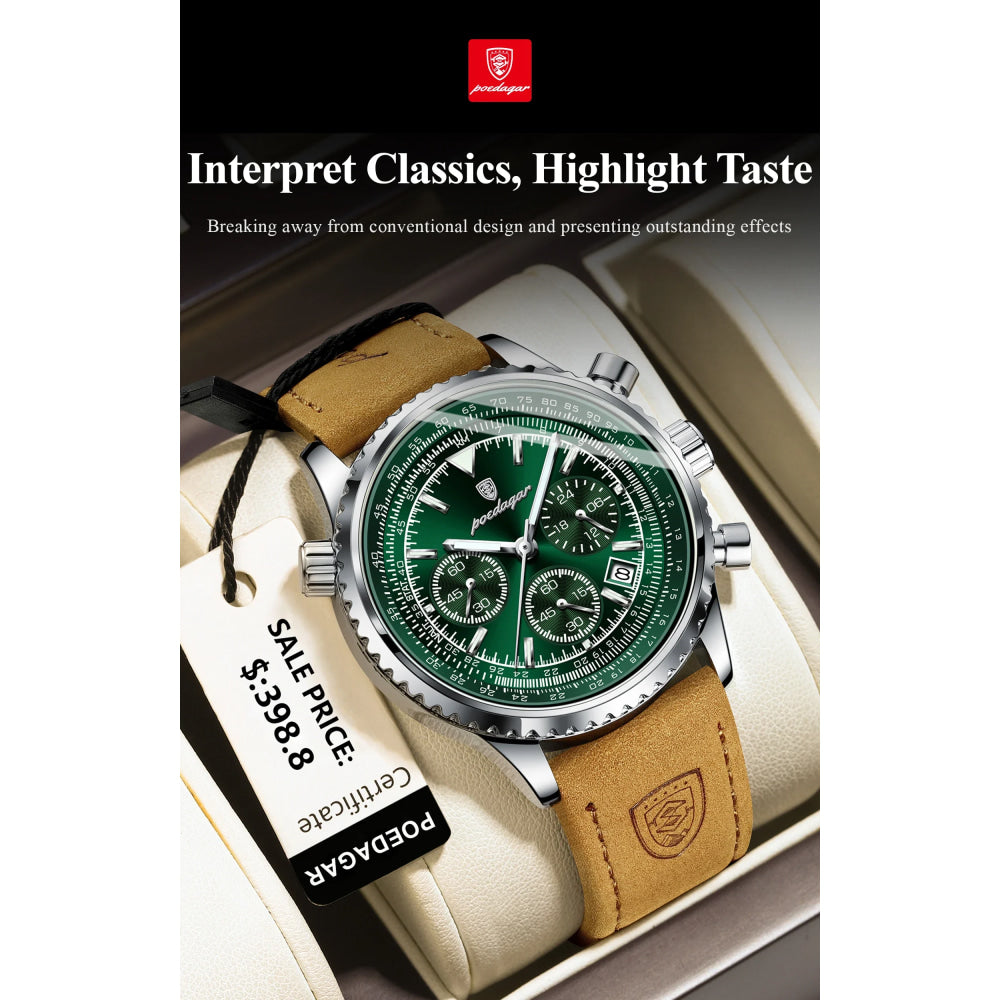POEDAGAR Luxury Man Watch Quartz Waterproof Luminous Date Chronograph Leather Men Wristwatch Military Sports Men's Watches Reloj