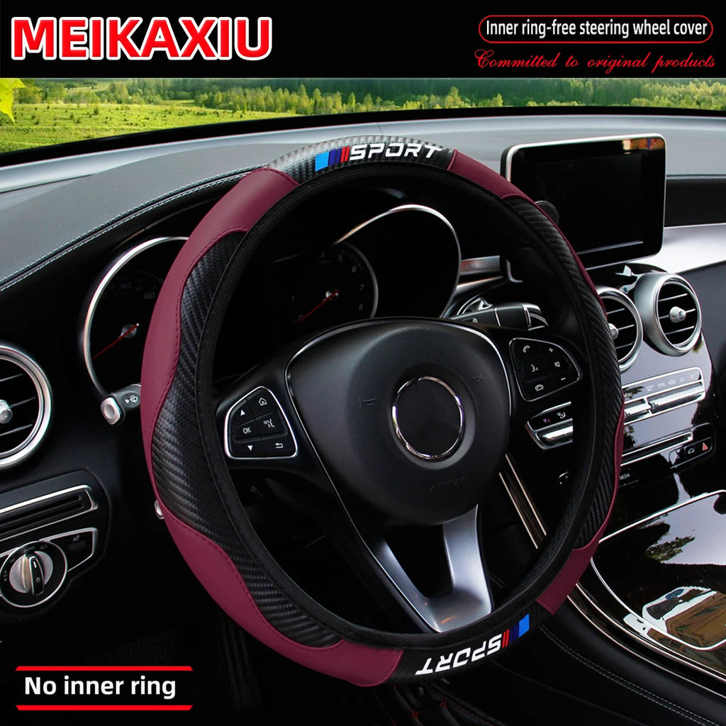 Protector deportivo de cuero y fibra de carbono para volante, accesorio decorativo Universal sin montura para volante de coche de 14,5-15 pulgadas