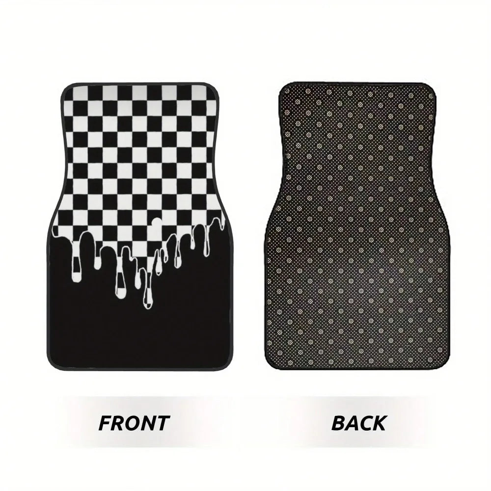 4pcs car floor mat, plaid design - stylish and durable, anti-fouling, suitable for all vehicles, including front and rear seats
