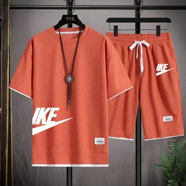Fashionable, casual and trendy men's sportswear set, short-sleeved T-shirt and outdoor summer sports shorts set, new size M-3XL