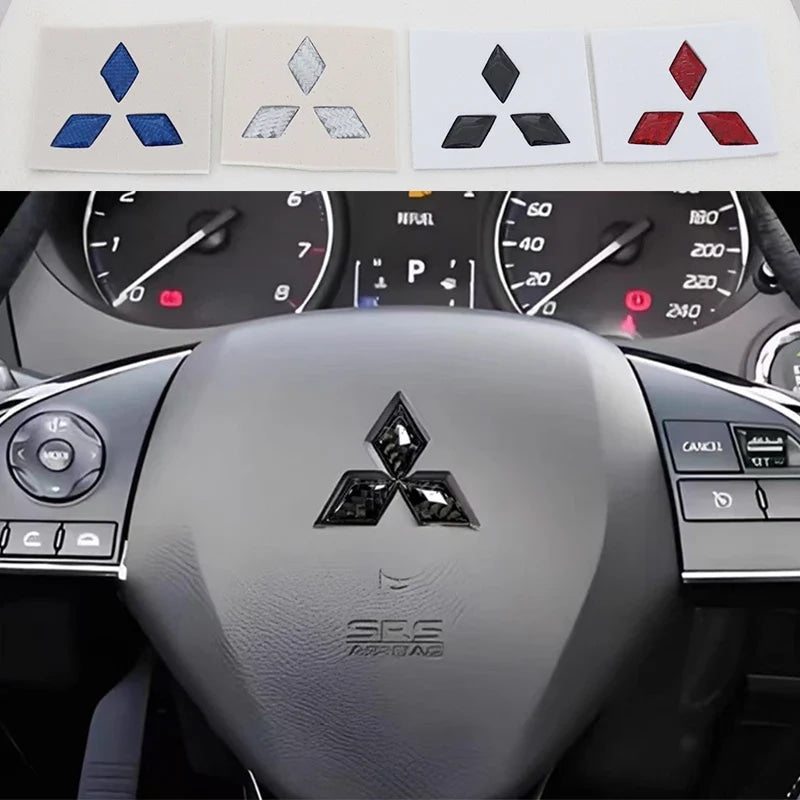 1pcs Mitsubishi carbon fibre steer wheel emblem Sticker Car Steering Wheel Sticker Car Interior Emblem Car styling Accessories