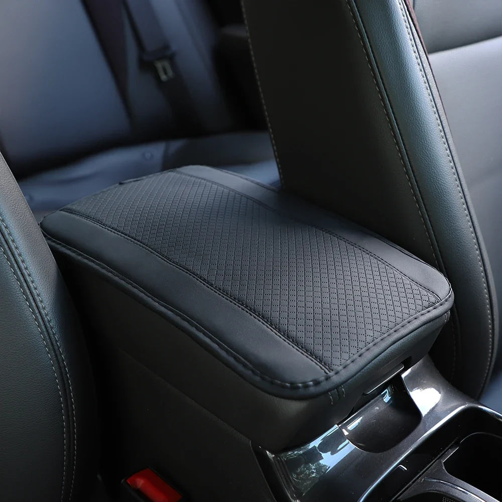 Checkered PU Leather Car Armrest Pad Embroidered Center Console Interior Accessory for All Seasons  WOMEN