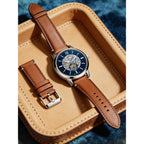 Fossil Men's Automatic Mechanical Watch Skeleton Dial Visible Movement Leather Strap Blue Navy Business Dress Gift Boyfriend