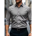 White men's Dress shirt without ironing, business casual, slim and slim black shirt, solid color, fashionable and high-quality