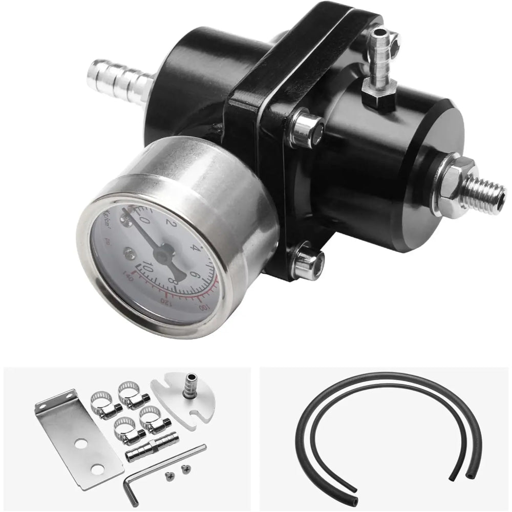 Universal 1Set Adjustable Fuel Pressure Regulator + Gauge+ Fitting Kit Aluminum Black Blue Red Silver
