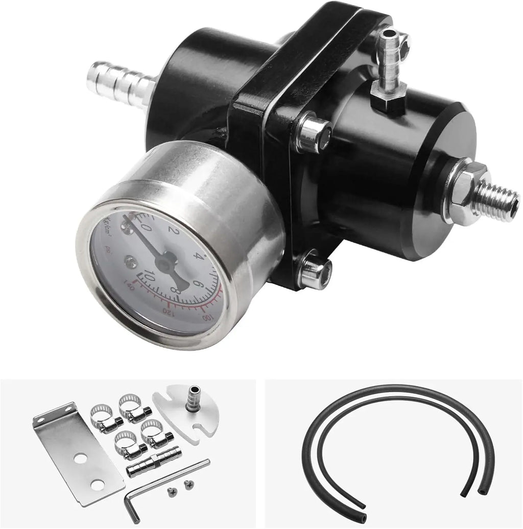 Universal 1Set Adjustable Fuel Pressure Regulator + Gauge+ Fitting Kit Aluminum Black Blue Red Silver
