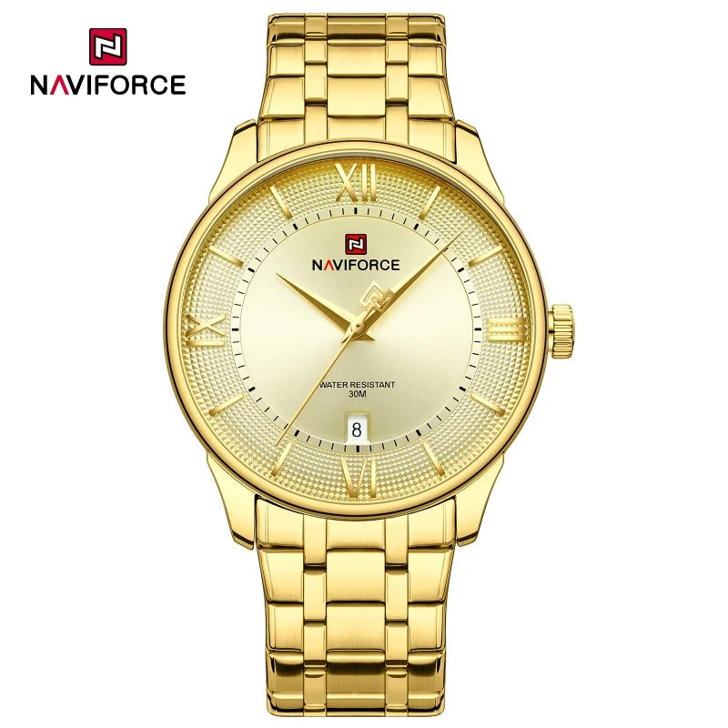 NAVIFORCE Men's Watch Classic Stainless Steel Strap 3ATM Waterproof Calendar Minimalist Dial Men's Chronograph Watch NF9272S
