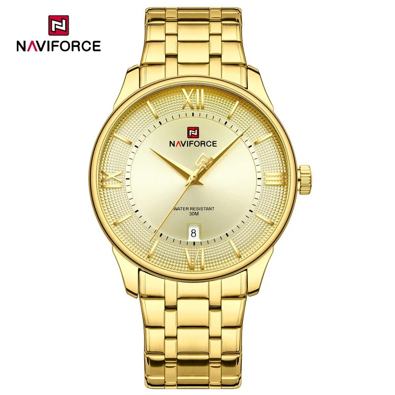 NAVIFORCE Men's Watch Classic Stainless Steel Strap 3ATM Waterproof Calendar Minimalist Dial Men's Chronograph Watch NF9272S