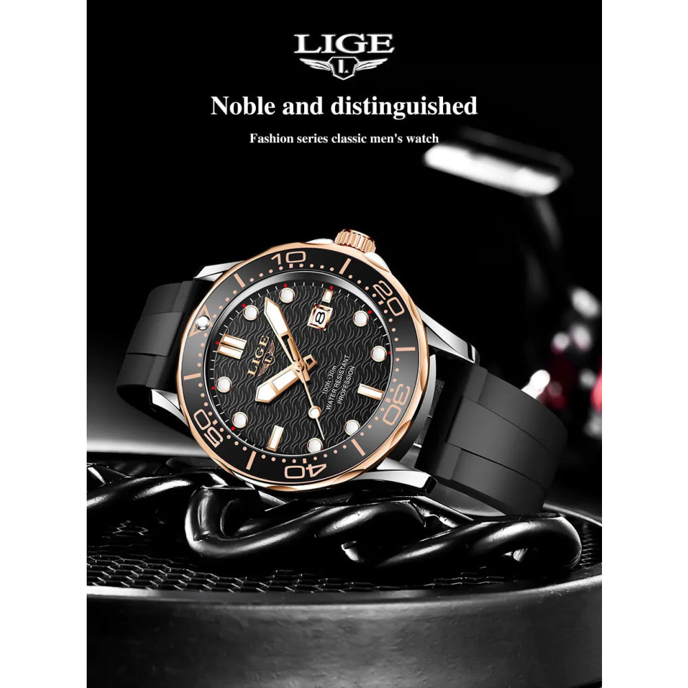 LIGE Men Watch Business Date Watch for Men Luxury Sport Quartz Watches Waterproof Luminous Silicone Wristwatch Relogio Masculino