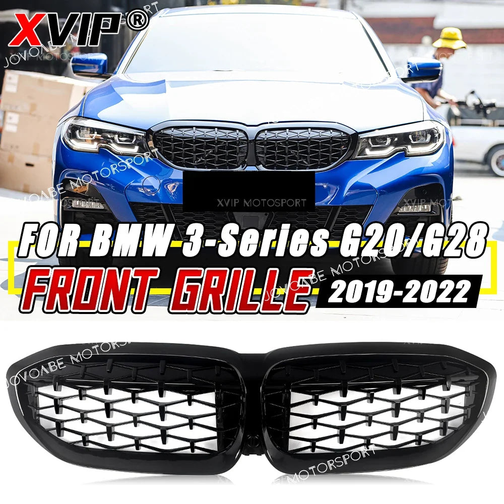 XVIP Front Bumper Kidney Grill Diamonds Style Grille For BMW 3-Series G20 G21 2019-2023 318i 320i 320d 330i 340i 340d M Sport