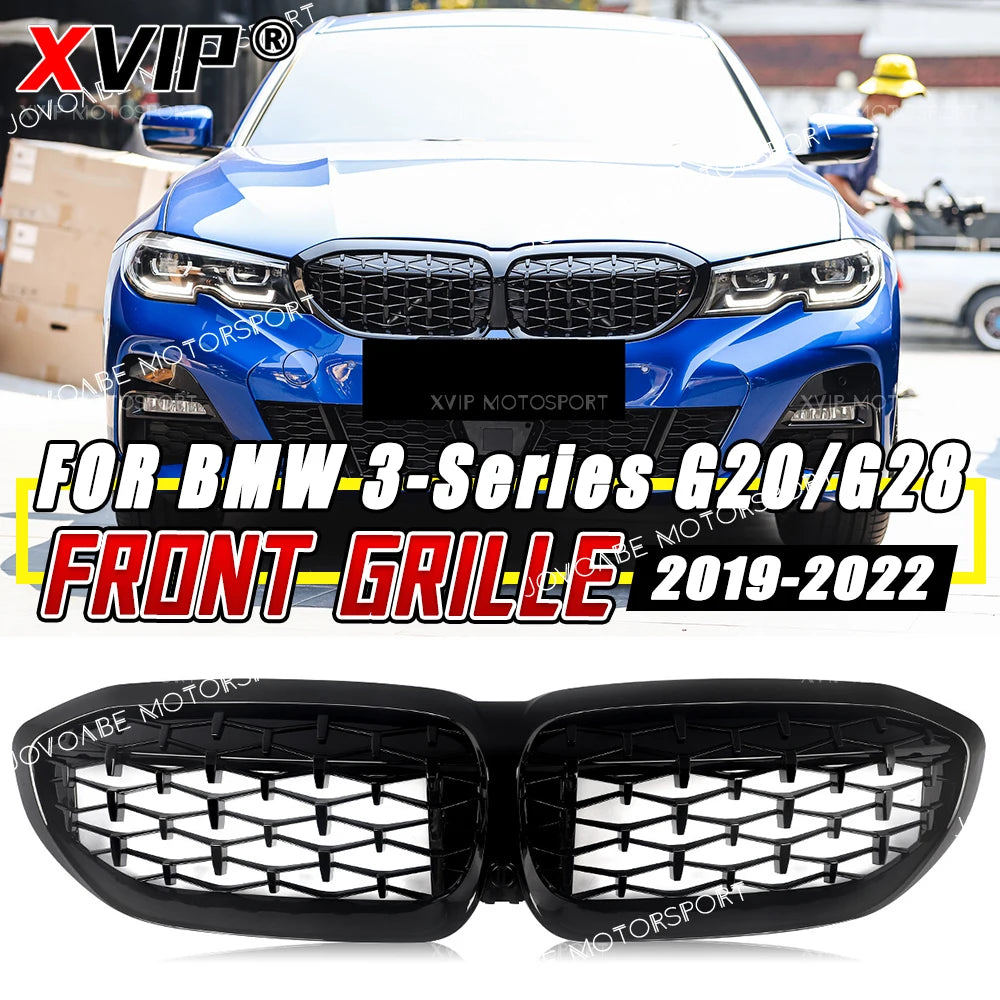 XVIP Front Bumper Kidney Grill Diamonds Style Grille For BMW 3-Series G20 G21 2019-2023 318i 320i 320d 330i 340i 340d M Sport