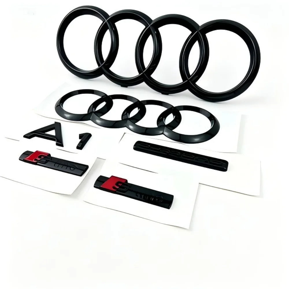 4 Ring Logo ABS For Audi A1 2008-2022 Black Car Hood Front Grill Emblem Rear Trunk Badge A1 Quattro Sline Emblem Car Accessories