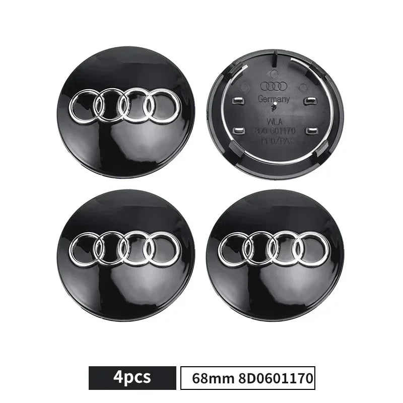 For Audi A8 A5 A6 C5 C6 C7 A7 A1 A3 A4 B5 Q3 Q5 Q7 TT 4pcs 60mm 61mm 68mm 69mm Car Wheel Hub Center Caps Rim Cover Accessories