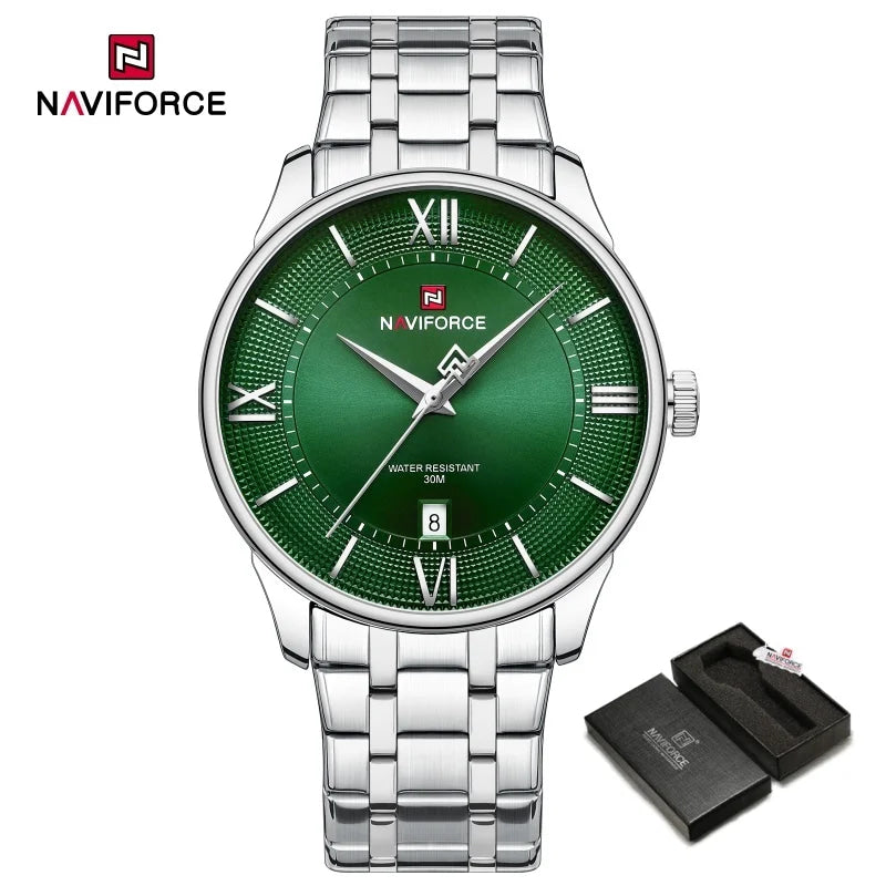 NAVIFORCE Men's Watch Classic Stainless Steel Strap 3ATM Waterproof Calendar Minimalist Dial Men's Chronograph Watch NF9272S
