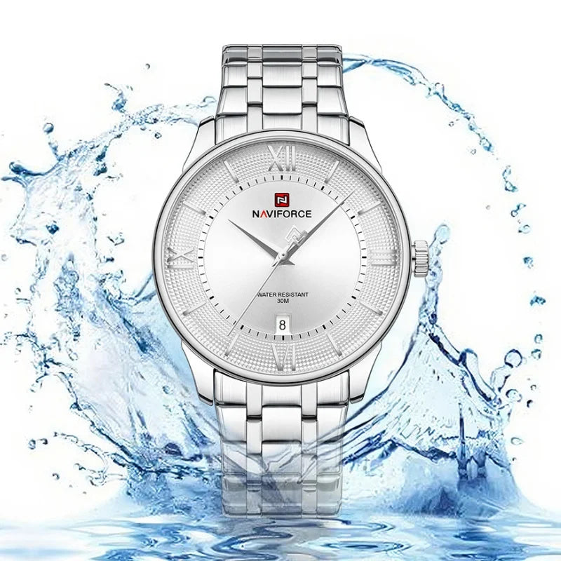 NAVIFORCE Men's Watch Classic Stainless Steel Strap 3ATM Waterproof Calendar Minimalist Dial Men's Chronograph Watch NF9272S